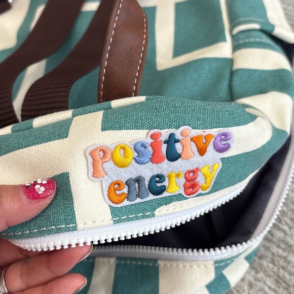 Maika Recycled Canvas Zippered Backpack in Malibu Natural & Teal Vegan Straps - Picture 5 of 13